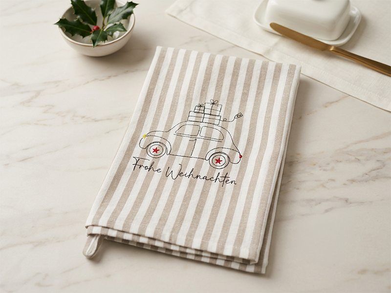 Retro Auto Weihnachts Set - redwork Stickdatei
